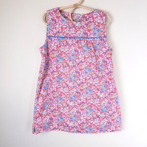 Kayce Hughes Floral Shift Dress Girls 10 Pink Blue Cotton Poplin Sleeveless